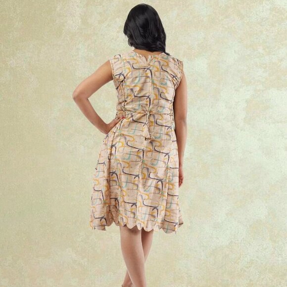 Cream Geometric Print Raw Silk Dress | Muvvas Boutique - Picture 4 of 4